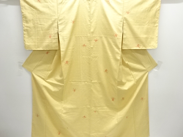 JAPANESE KIMONO / UNUSED / SILK / HAND WOVEN TSUMUGI / LEAVES